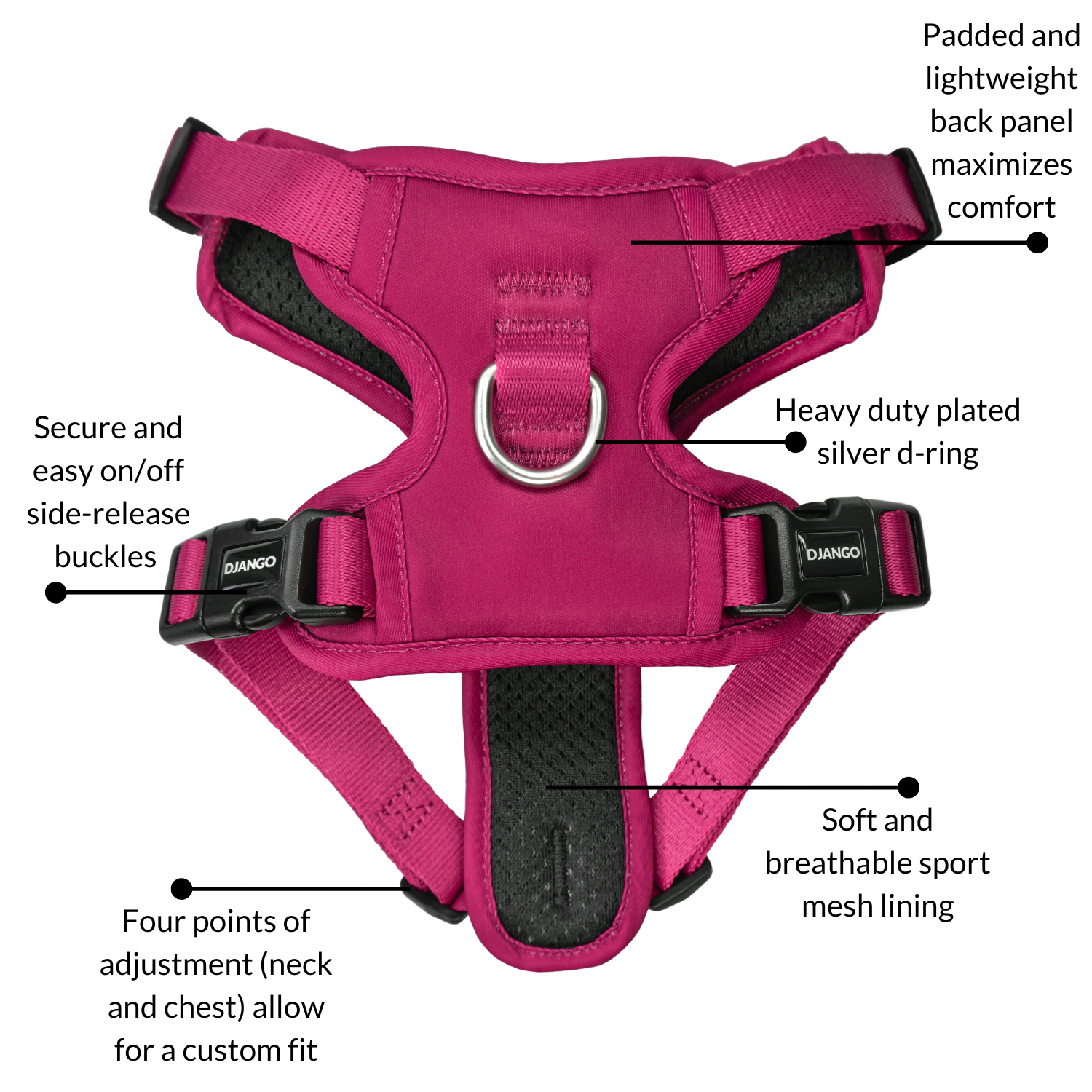 DJANGO - Wholesale Pet Harness - Dog - Tahoe No Pull Dog Harness - Hibiscus Pink4