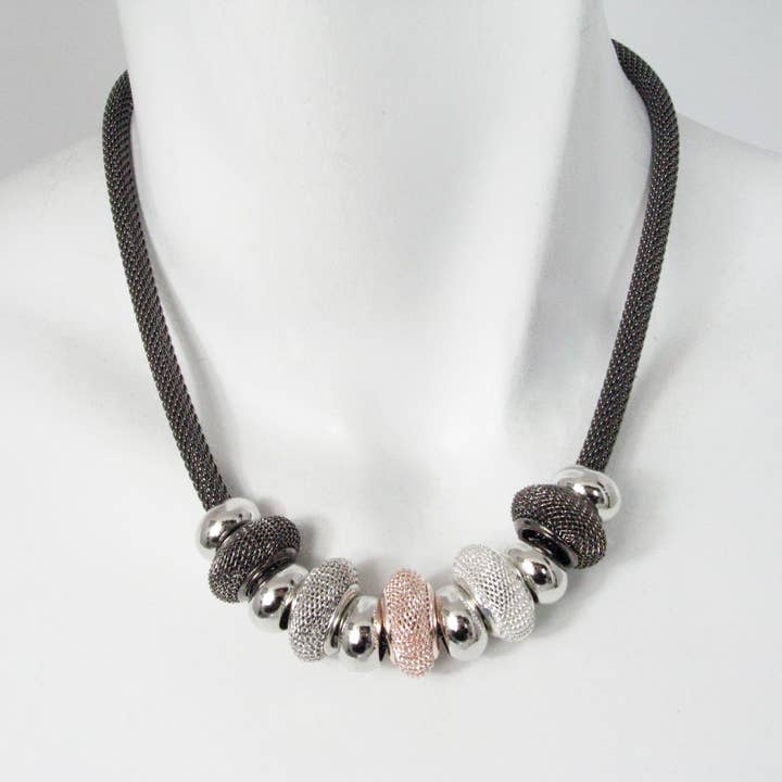 Floating Metal & Mesh Bead Necklace for wholesale by Erica Zap Designs
