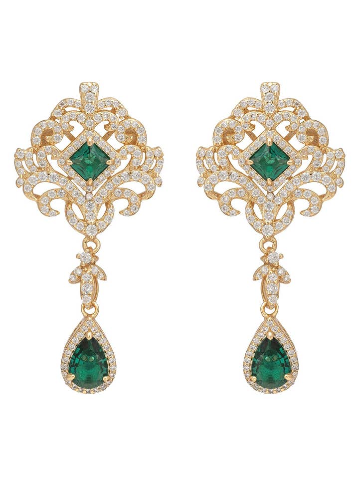 Claridge Drop Earrings Emerald Gold for wholesale by Latelita