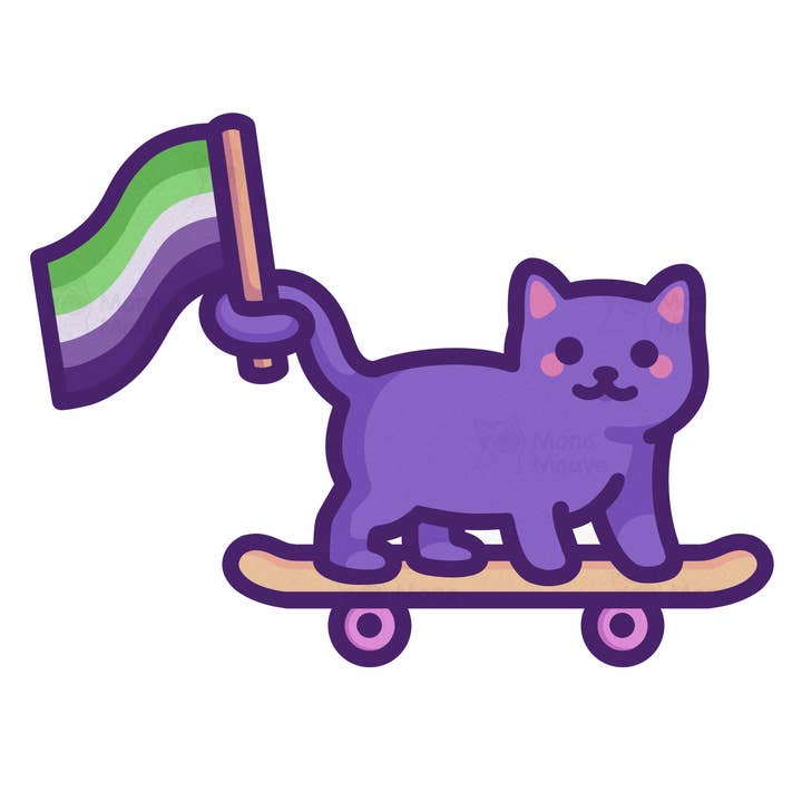 Aromantic Pride Sticker | Aro Flag Cat on Skateboard for wholesale by Mona Mauve • Silly Art!