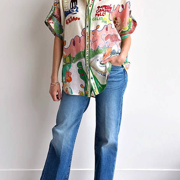 As Shown 2025 NEW Graffiti Linen Shirt New Euro Style Bold Prints for wholesale on Faire8