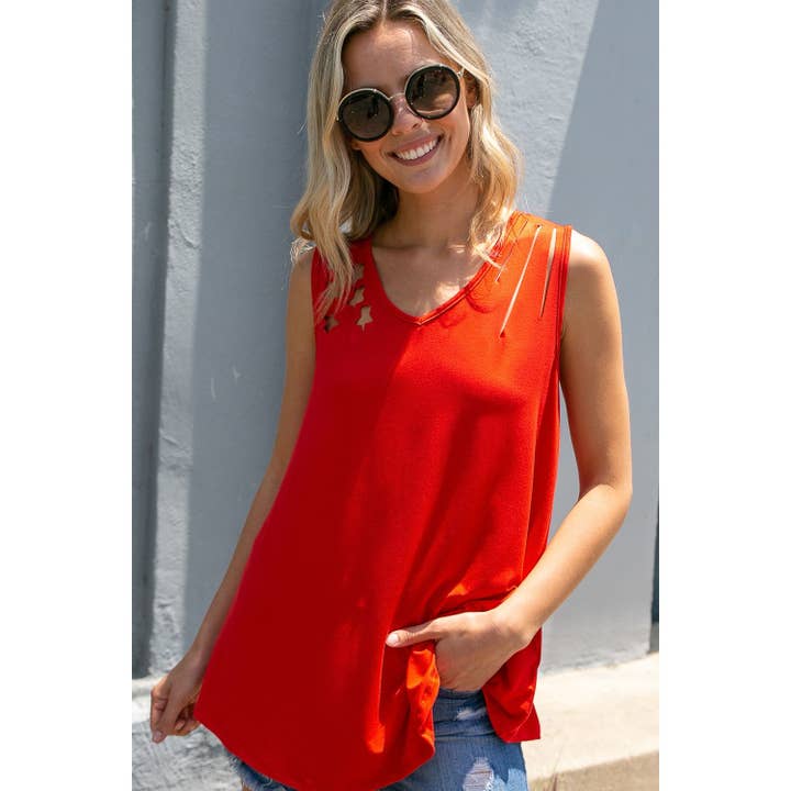 AMERICAN FLAG LASER CUT DETAIL ON FRONT TANK TOP for wholesale by Clothing of America