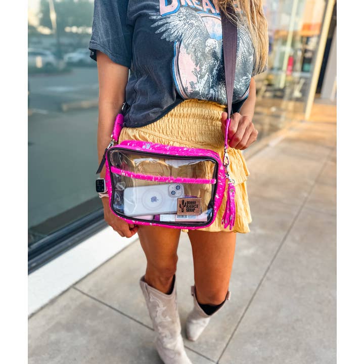 Boho Ranch Shop - Wholesale Crossbody Bag - Women's - PRISCILLA CLEAR cowhide crossbody purse bag concert festival