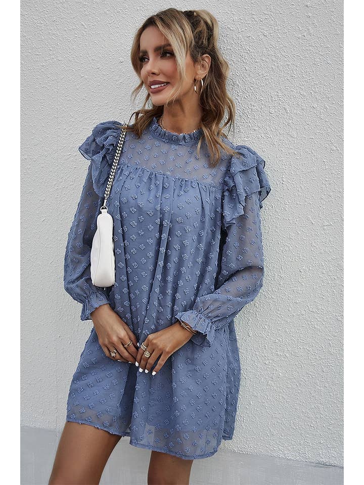 Supreme Fashion - Vendita all'ingrosso Vestito - Donna - Abito ampio con collo alto e maniche a balze a pois svizzeri.3