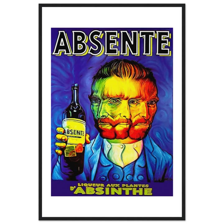 Cartaz vintage de licor Absente com Van Gogh segurando uma garrafa por atacado de Art-O-Rama Shop