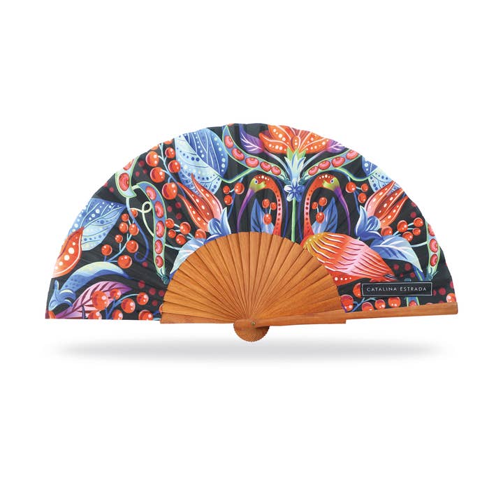 Cuatrogotas - Wholesale Party/Paper Folding Fan - Catalina Estrada Fan, Scarlet Bean. Ref-A30111