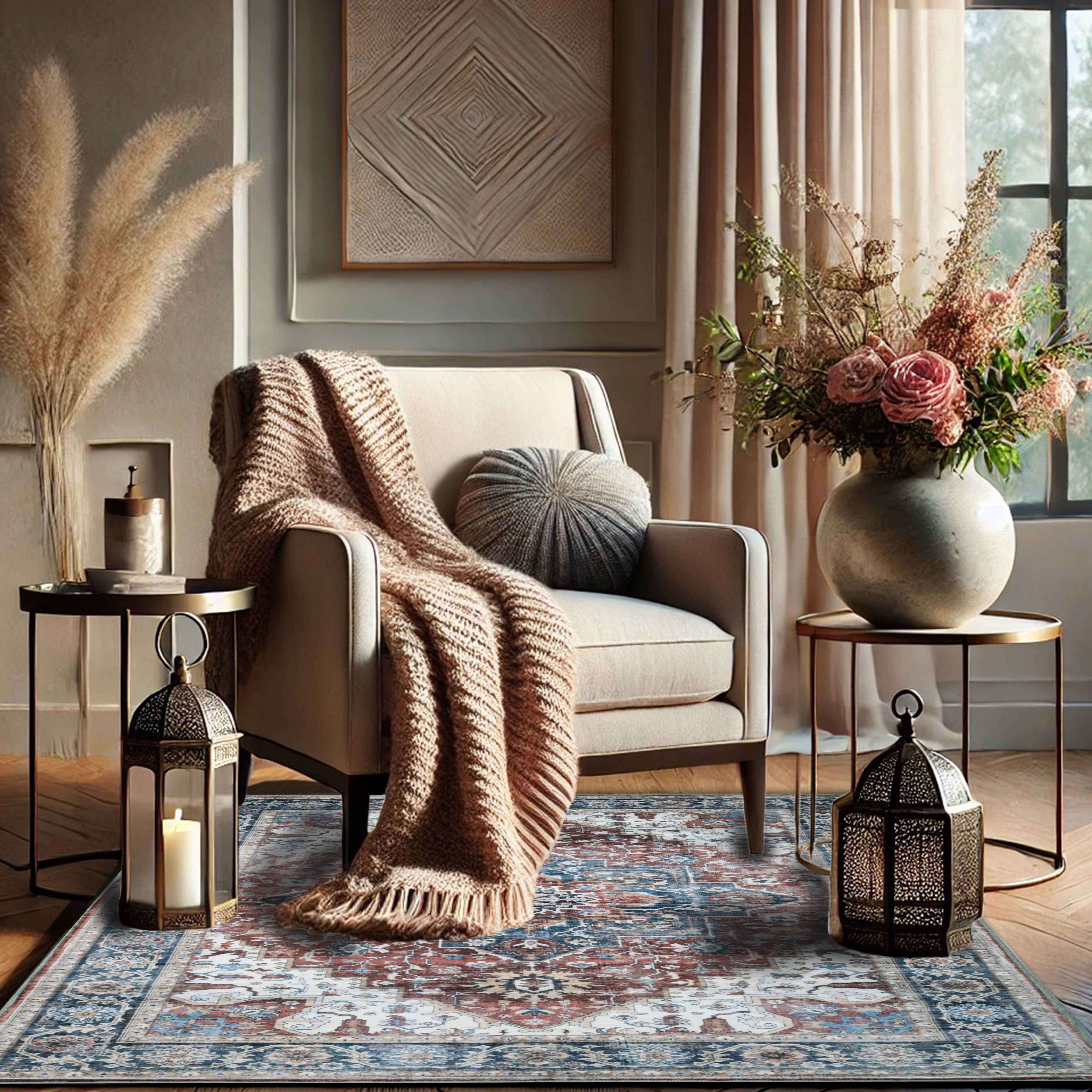 Bed Bath Fashions - Wholesale Area Rug - Bibb Home Washable Flannel Printed Accent Rug with Latex Bac38