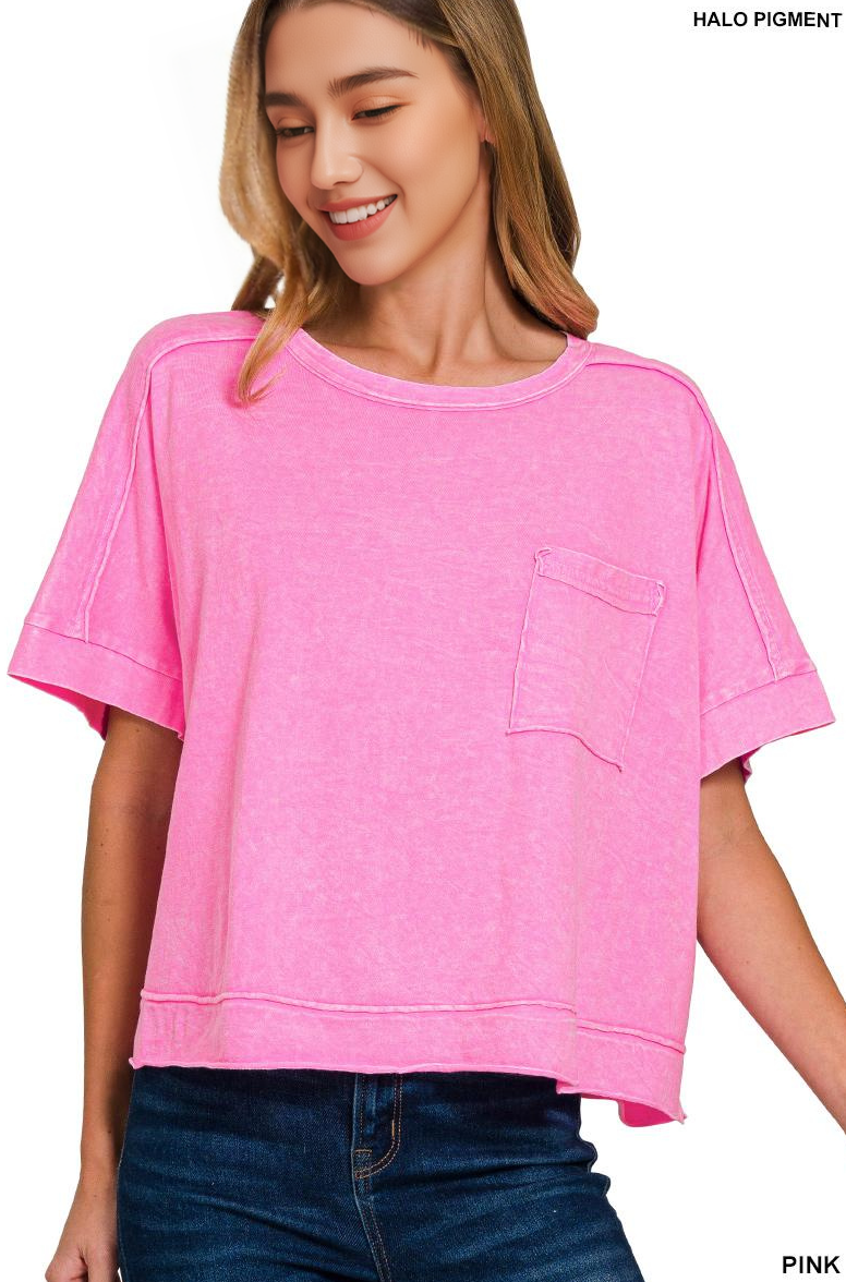 42POPS - Wholesale Knit Top - Women's - `.Washed Exposed Seam Oversized Tee21