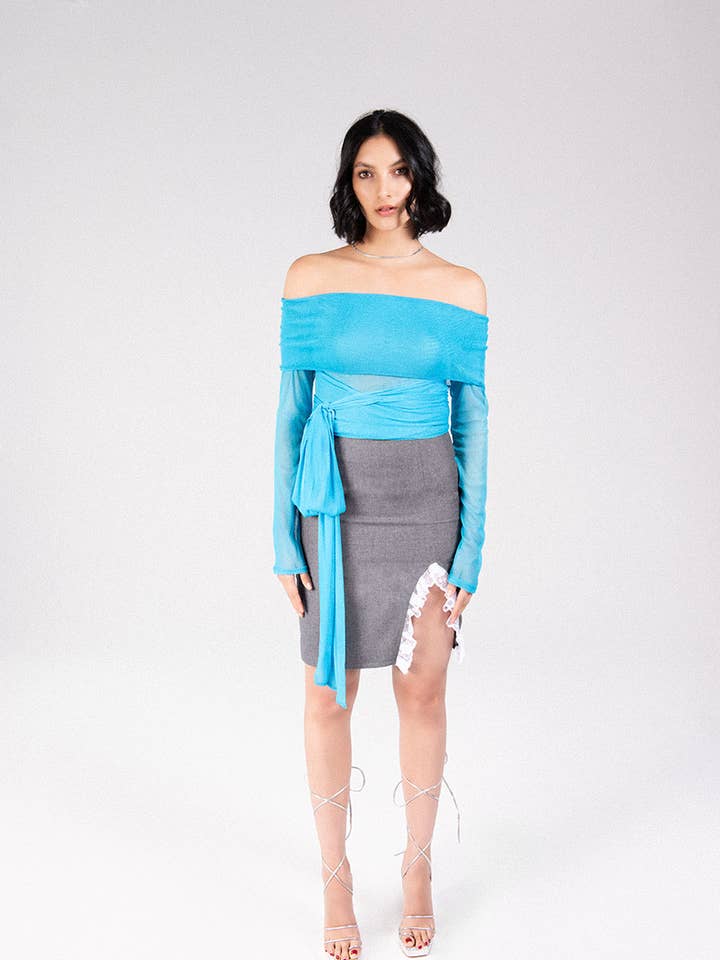 Valentina Silk Off Shoulder Ballerina Top with Bow for wholesale by Jessie Da Silva