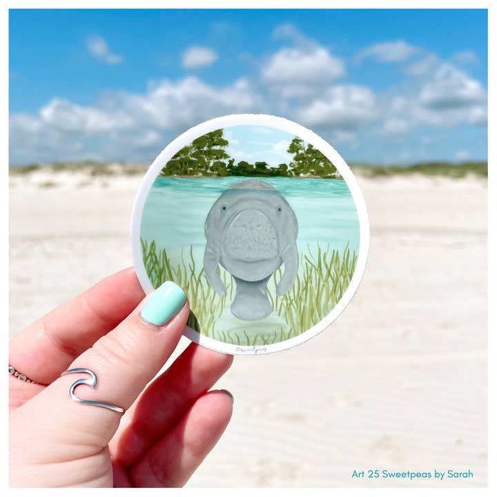 25 Sweetpeas - Wholesale Sticker - Manatee Sticker, Wildlife Sticker, Manatee in the Springs1