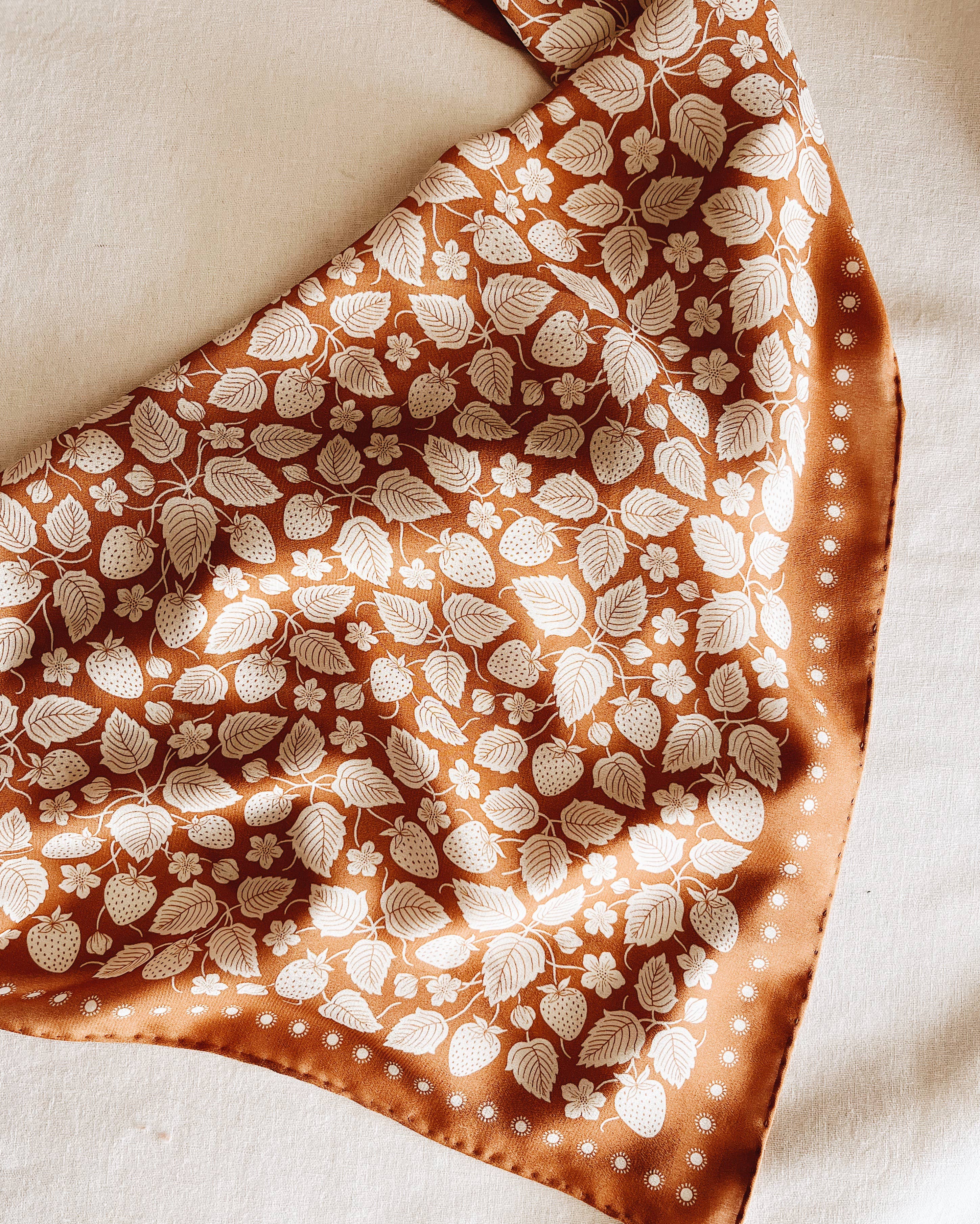 Flora West Design - Wholesale Bandana - Women's - 100% Silk Bandana Scarf Strawberry Patch Western Style3