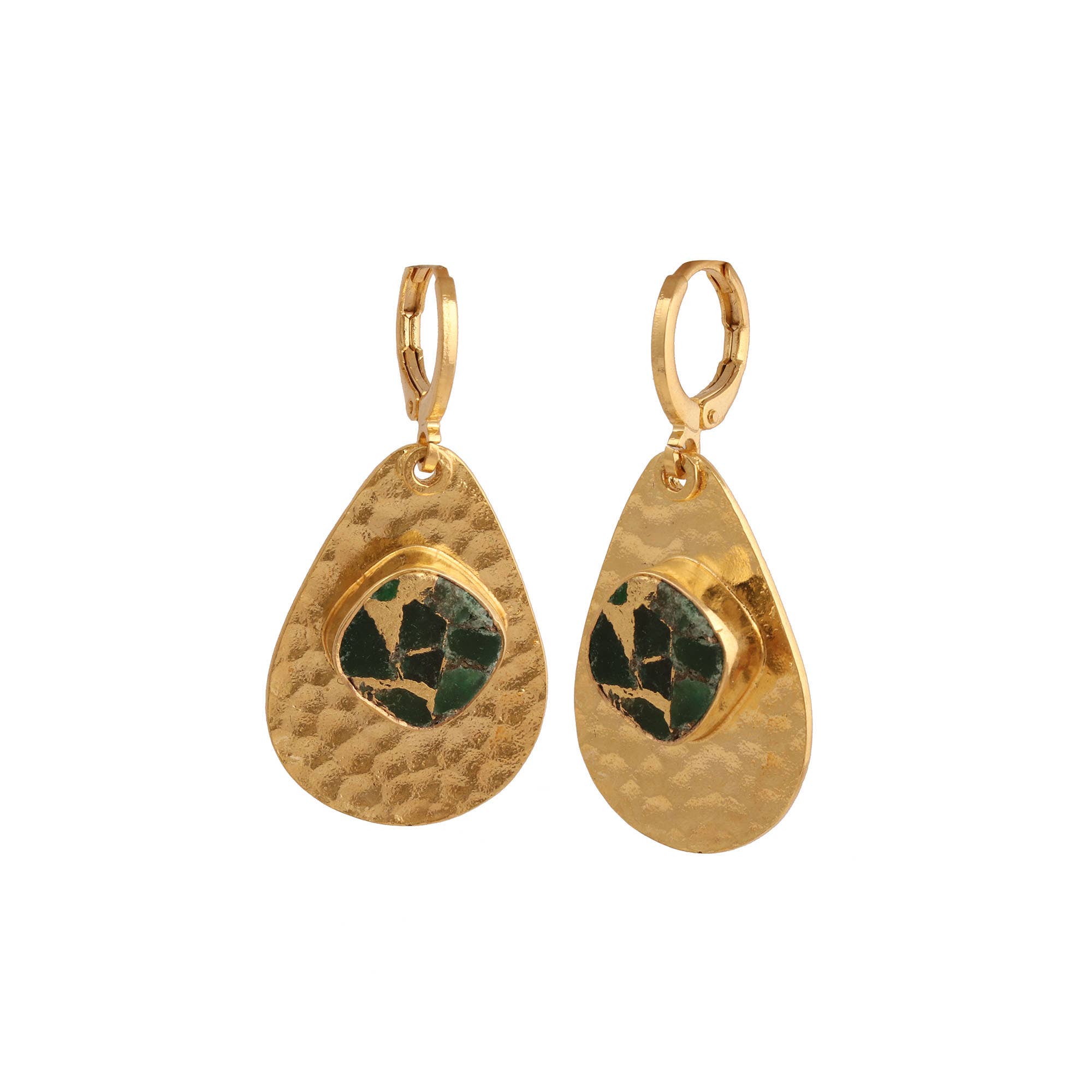 El Joyero - Vendita all'ingrosso Orecchini pendenti - Orecchini pendenti martellati con texture verde Mohave placcati oro1