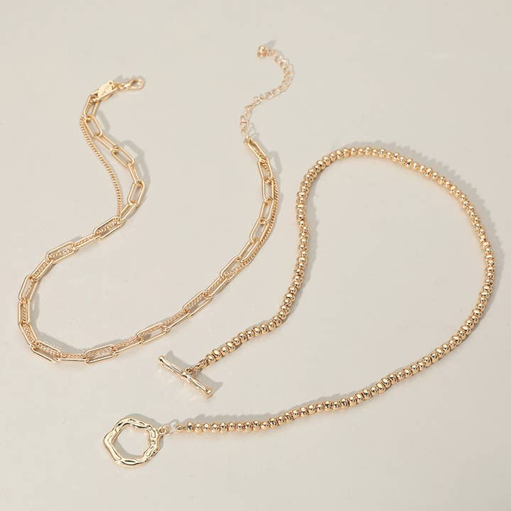 Sensibling Corp. - Wholesale Link & Chain Necklace - 2PCS - Metal Chain Toggle Closure Necklaces