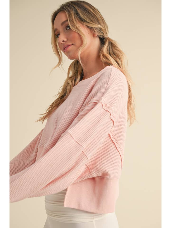 KIMBERLY C - Wholesale Knit Top - Women's - Waffle Knit Oversized Long Sleeve Top40