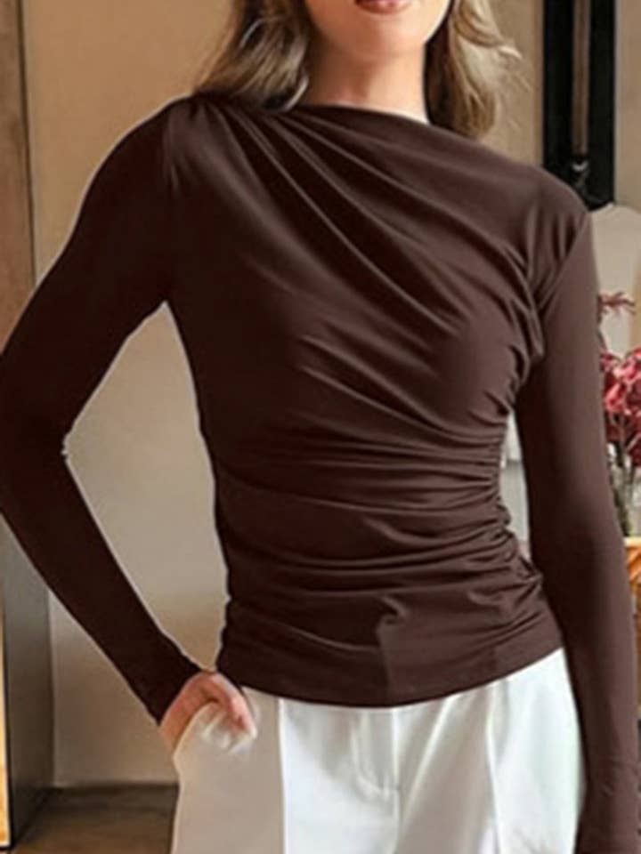 Elegant Draped Long-Sleeve Blouse for wholesale by Mccolin