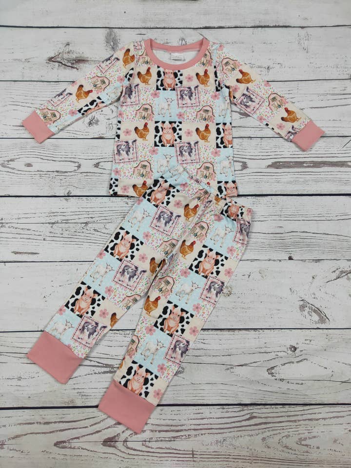 Baby Girls Farm Printed Pajamas set for wholesale by sassy kids palace