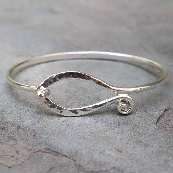 Krystyna's Silver - Wholesale Bangle Bracelet - Sterling Silver Hand Hammered Fish Bracelet1