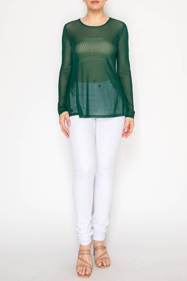 GREEN Minimalist Sheer All-Mesh Long Sleeve top– 4846GREEN for wholesale on Faire
