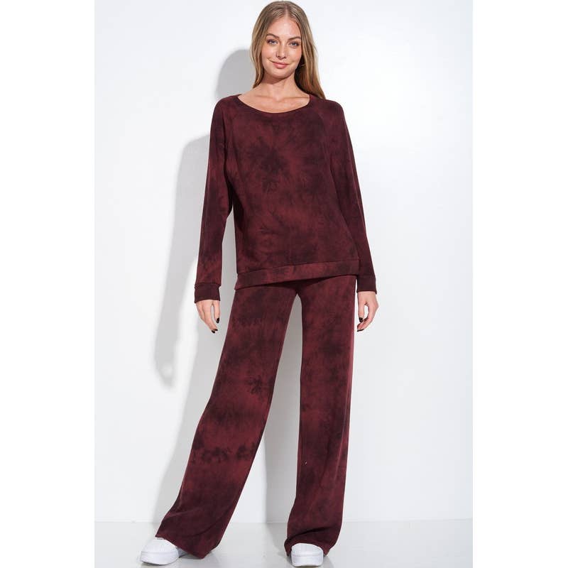 WINE CHARCOAL Tie dye print sleep lounge wear sets for wholesale on Faire4