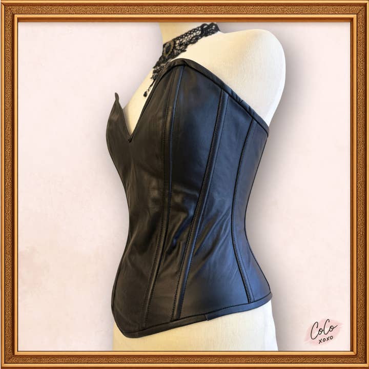 Steampunk Zwart Leren Overbust Korset Bovenkleding Mode voor wholesale door OH Wears