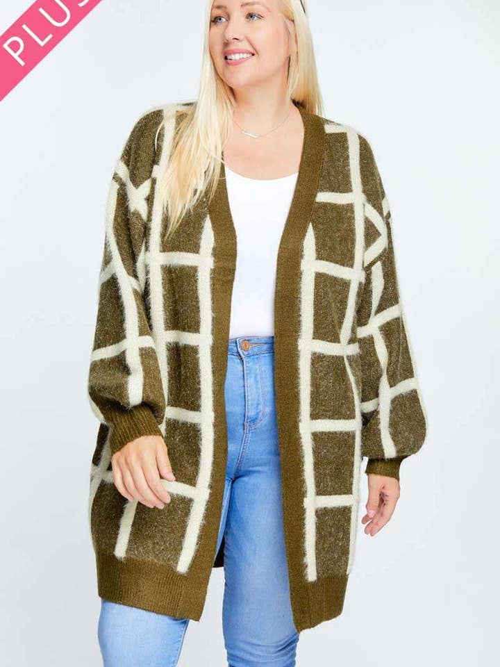 Davi & Dani - Vendita all'ingrosso Cardigan - Donna - CARDIGAN LUNGO A MANICHE LUNGHE IN TARTAN PLUS