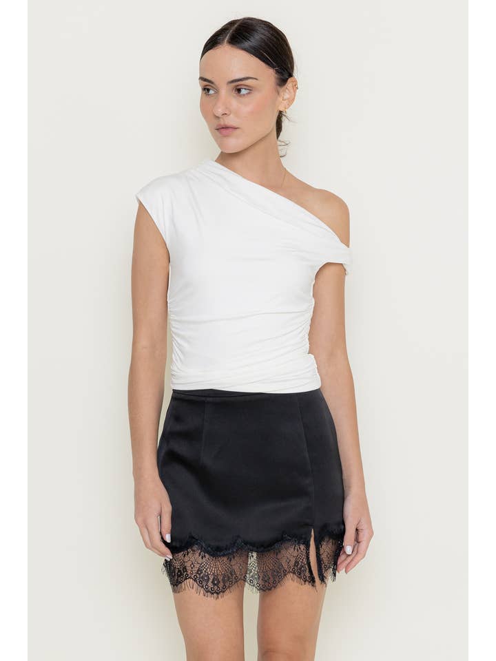 Fore Collection - Wholesale Blouse - Women's - ELEVATED BASICS SINGLE SIDE OFF SHOULDER TOP-TD6085FO14