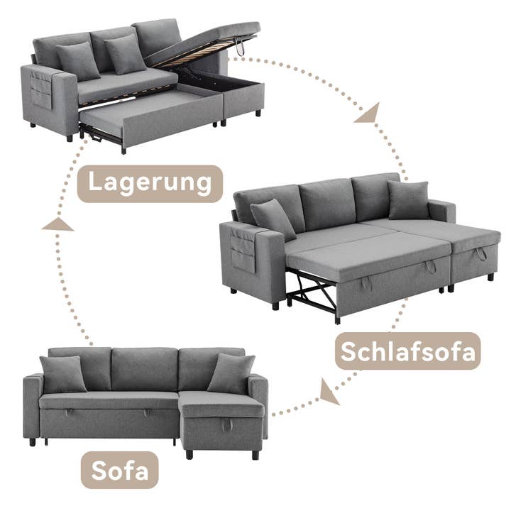 Urban Meuble - Wholesale Sofa - Reversible 3-seater gray linen fabric corner sofa bed PHOTOSPHERE1