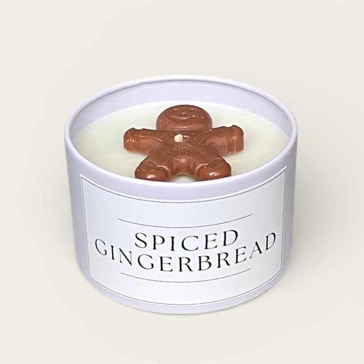 Soy Candle - Spiced Gingerbread 4oz Matte White Jar for wholesale by LostLove Art Co.