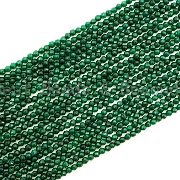 BestBeads&Beyond – wholesale Pärlor – Emerald Jade pärlor, 3mm/4mm Fasetterad runda gröna Jade pärlor, Grön Ädelsten pärlor, 15.5tums sträng, SKU #U128