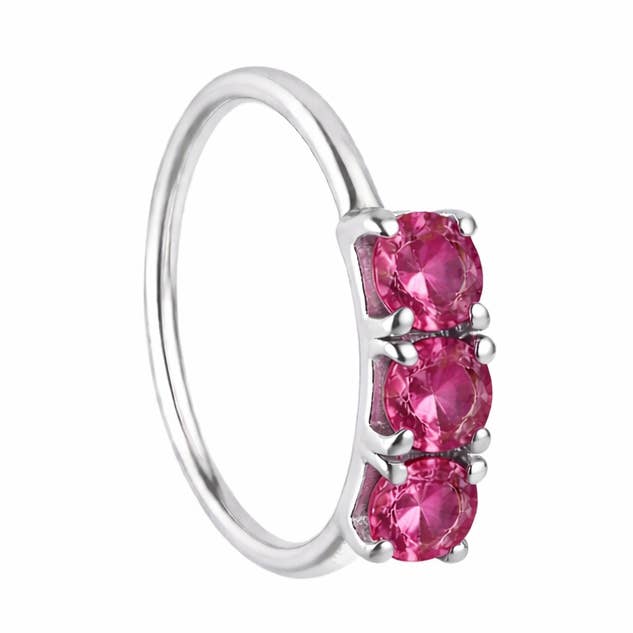 Raspberry Pink 3 Stone Silver Nose Ring For Pierced Nose And Non Pierced Nose for wholesale on Faire0