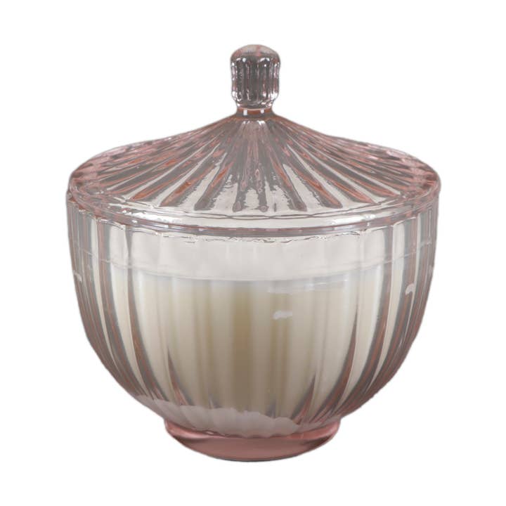 Candela da farmacia in vetro a coste da 5,5" con coperchio - Peonia per la vendita all'ingrosso da parte di Flora Bunda Inc