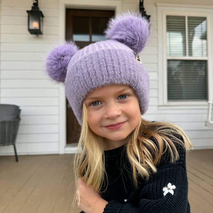 C.C Beanie - Wholesale Beanie - Kids - Kids C C Faux Fur Earflap Double Pom Beanie