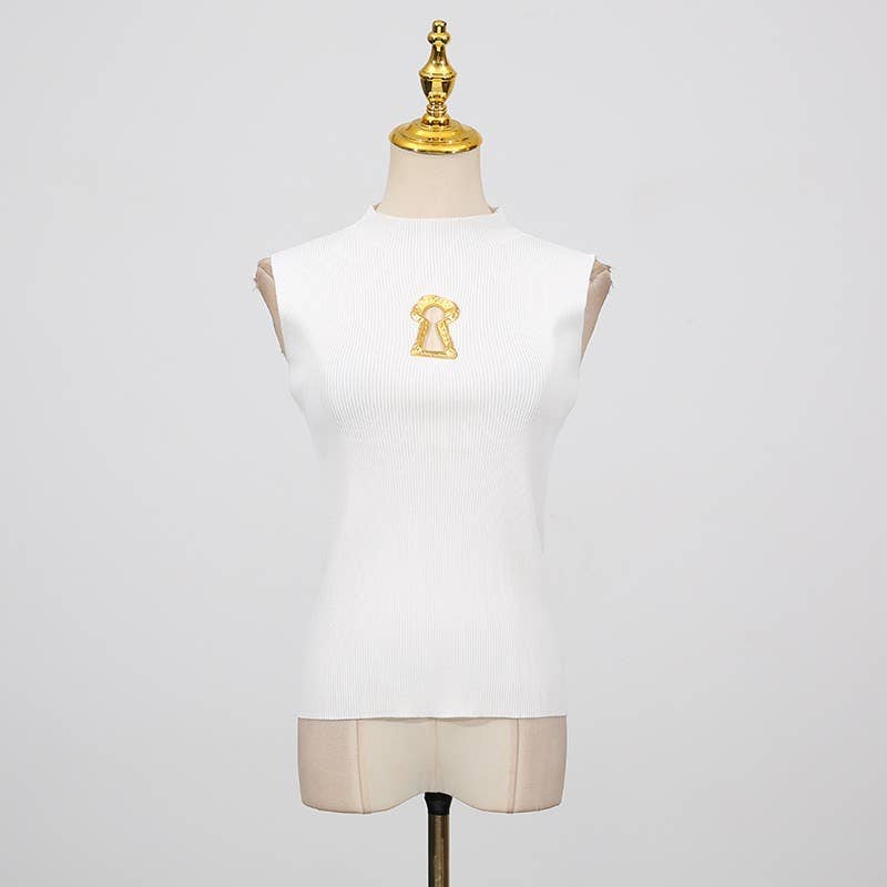 Productseeker - Wholesale Knit Top - Women's - TP46Y High-neck sleeveless vest with keyhole accent0