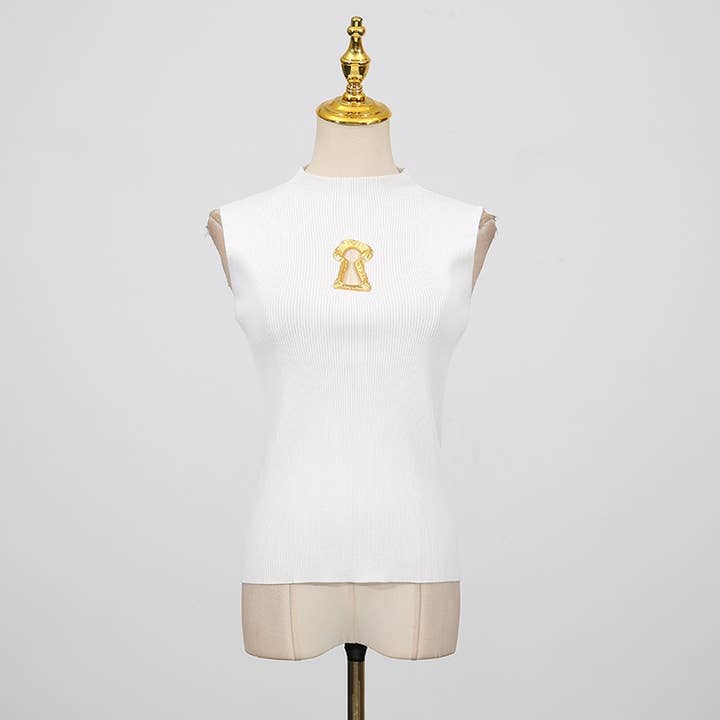 Productseeker - Wholesale Knit Top - Women's - TP46Y High-neck sleeveless vest with keyhole accent