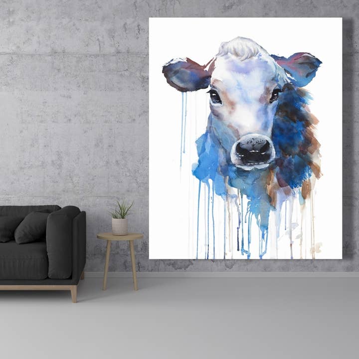 Azul Vaca jersey acuarela | impresión sobre lienzo 48 «x 60" de venta al por mayor en Faire