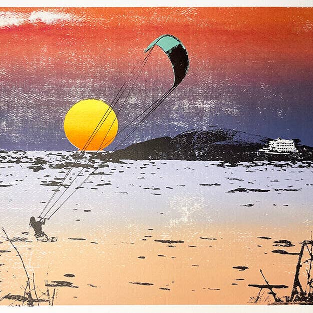 Sunset Kitesurf' Original Silkscreen Print for wholesale by Katie Edwards Illustration