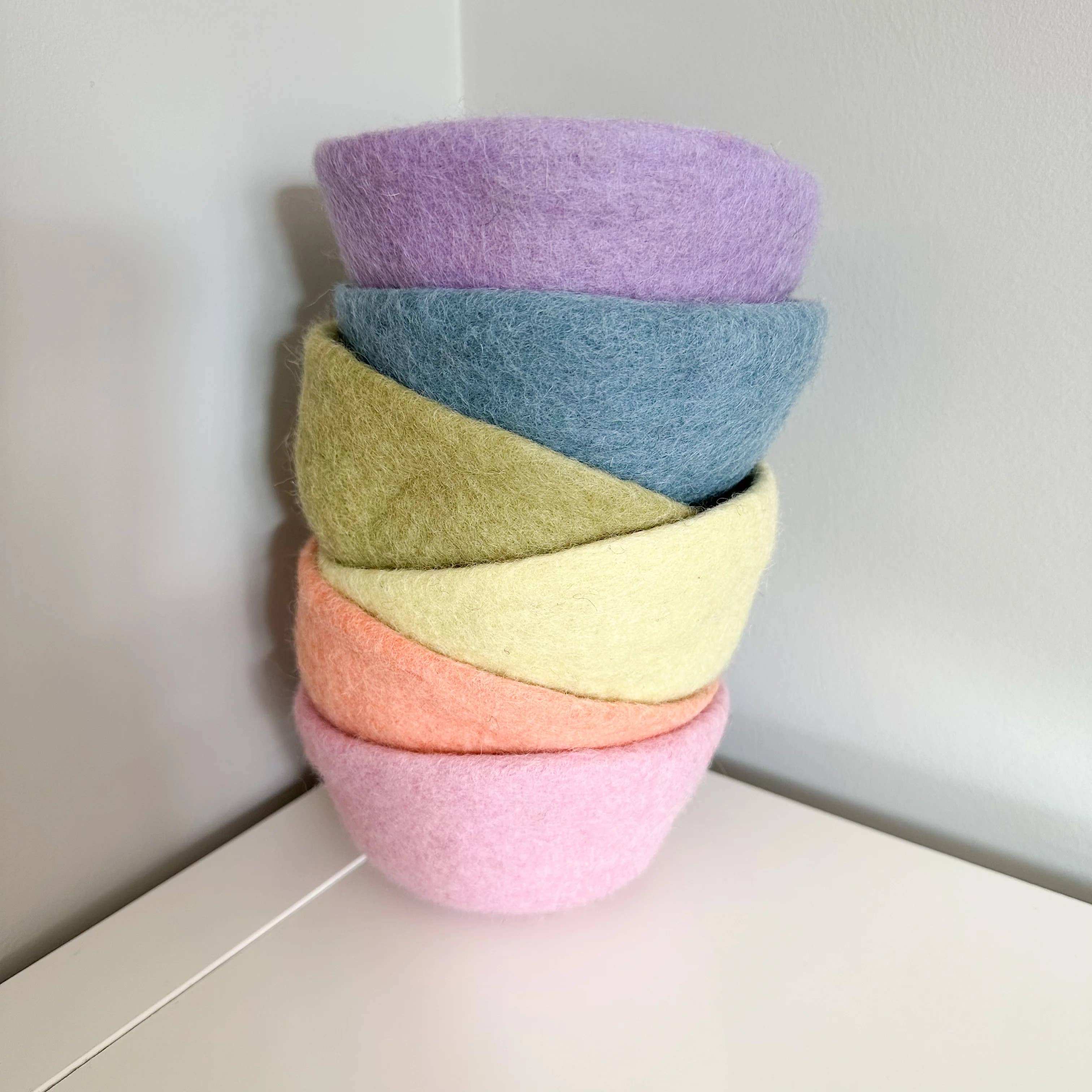 Sewing Seeds Play - Wholesale Decorative Tabletop Object - Felted Pastel Rainbow Bowls - Set Of Six