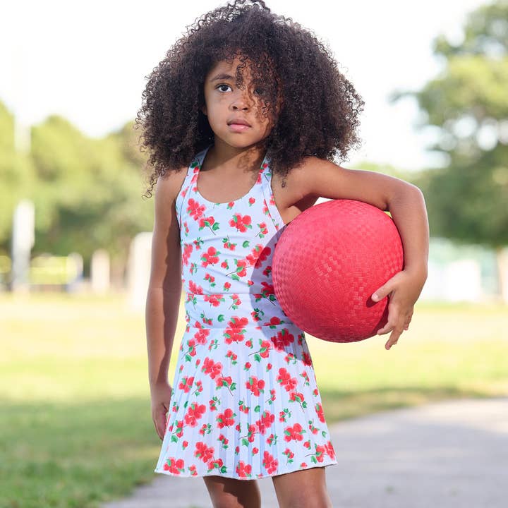 Sugar Bee Clothing - Wholesale Athletic Dress - Kids - Girls Spring Summer Halter Tennis Dress - Red Bougainvillea