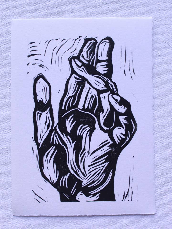 Stampa su linoleografia n. 2 a mano, 12,7 x 17,8 cm, arte originale per la vendita all'ingrosso da parte di Lying Dog Press