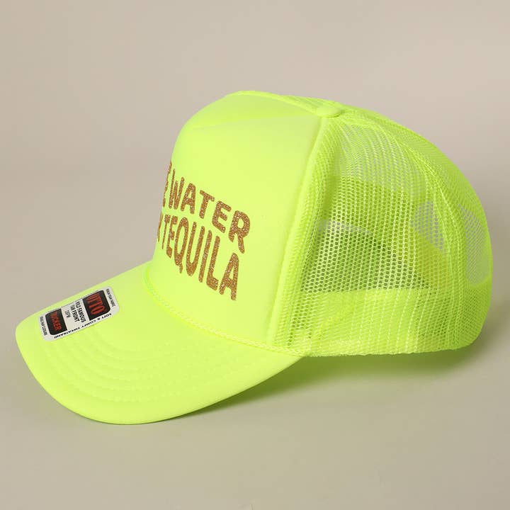 Fashion City - Wholesale Trucker Hat - Unisex - Save Water Drink Tequila Glitter Text Logo Mesh Back Cap17