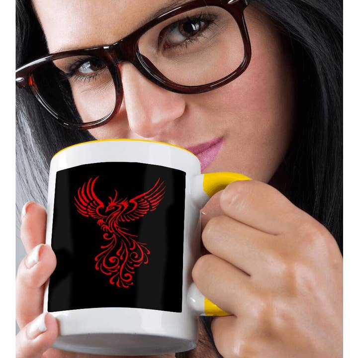 3dRose - Wholesale Coffee Mug - 3dRose, Rising From The Ashes Phoenix Red Illustration on Black, Mug1