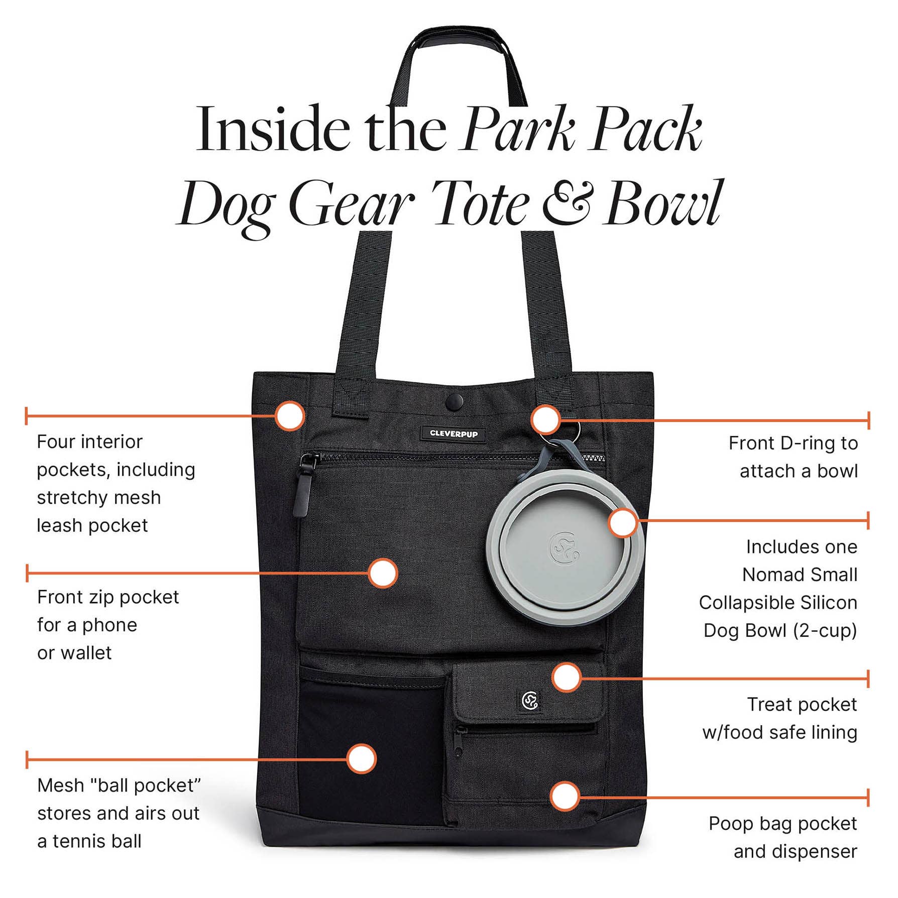 Cleverpup - Wholesale Pet Treat Bag - Dog - Park Pack Dog Gear Tote:Travel Bowl, Treat Pouch, Toy Pocket10