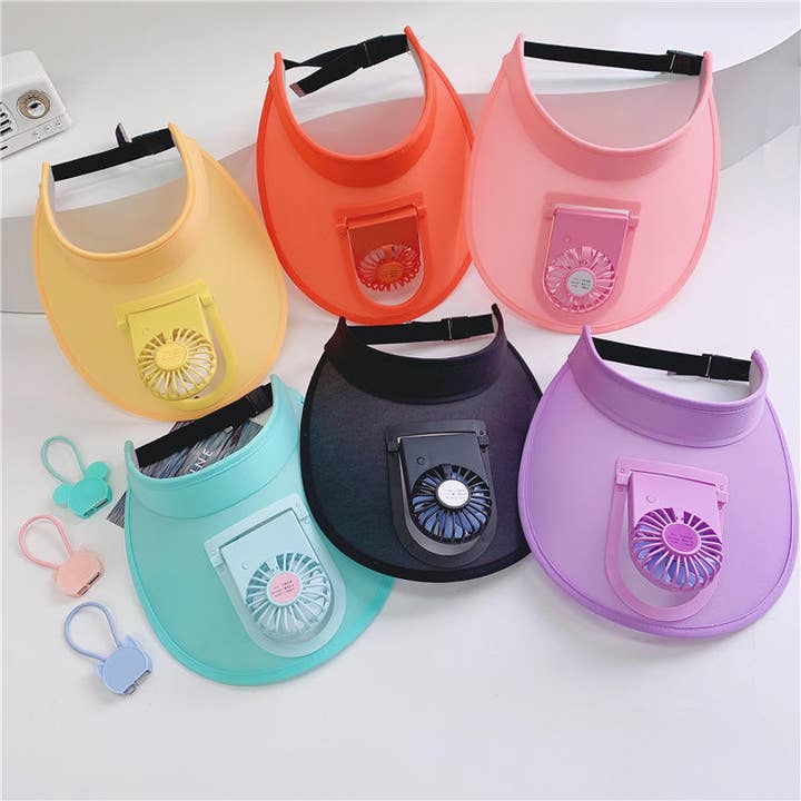 Mix & Match farver Solbeskyttelseshatte med ventilator, 3-temp-indstillinger og justerbart spænde for engroshandel på Faire7