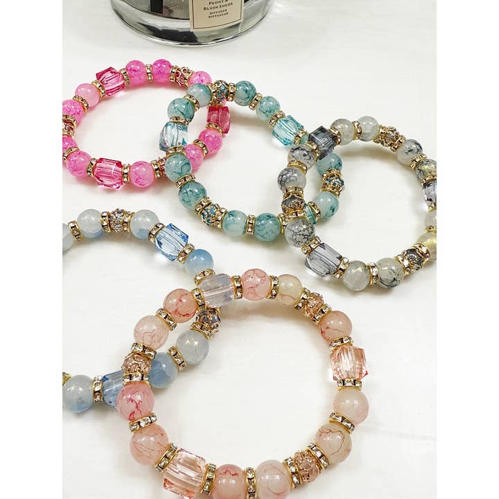 MIX COLOR Soft Shade Bead Stretch String Bracelet for wholesale on Faire