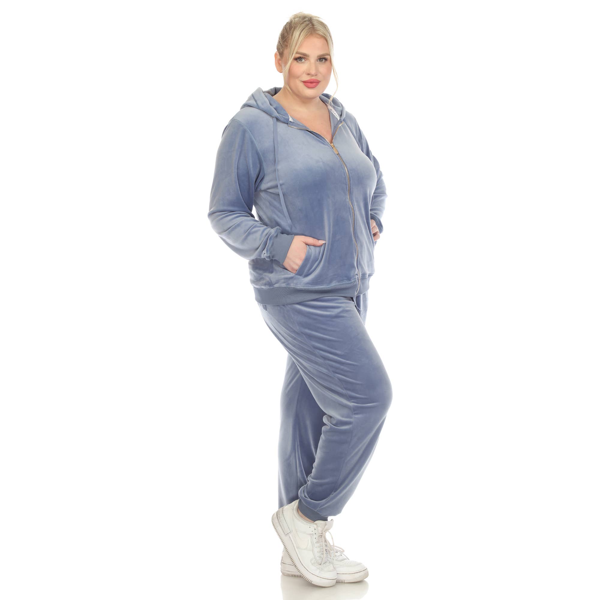 WHITE MARK – wholesale Träningsoverall – Dam – Plus storlek 2 bit velour träningsoverall Set33