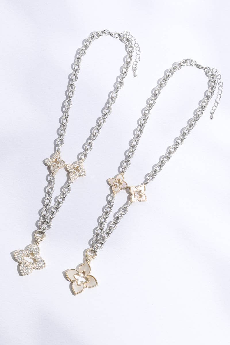 Fashion City – wholesale Link & chain bracelet – Clover Pave Clover Mop Gold Necklace3