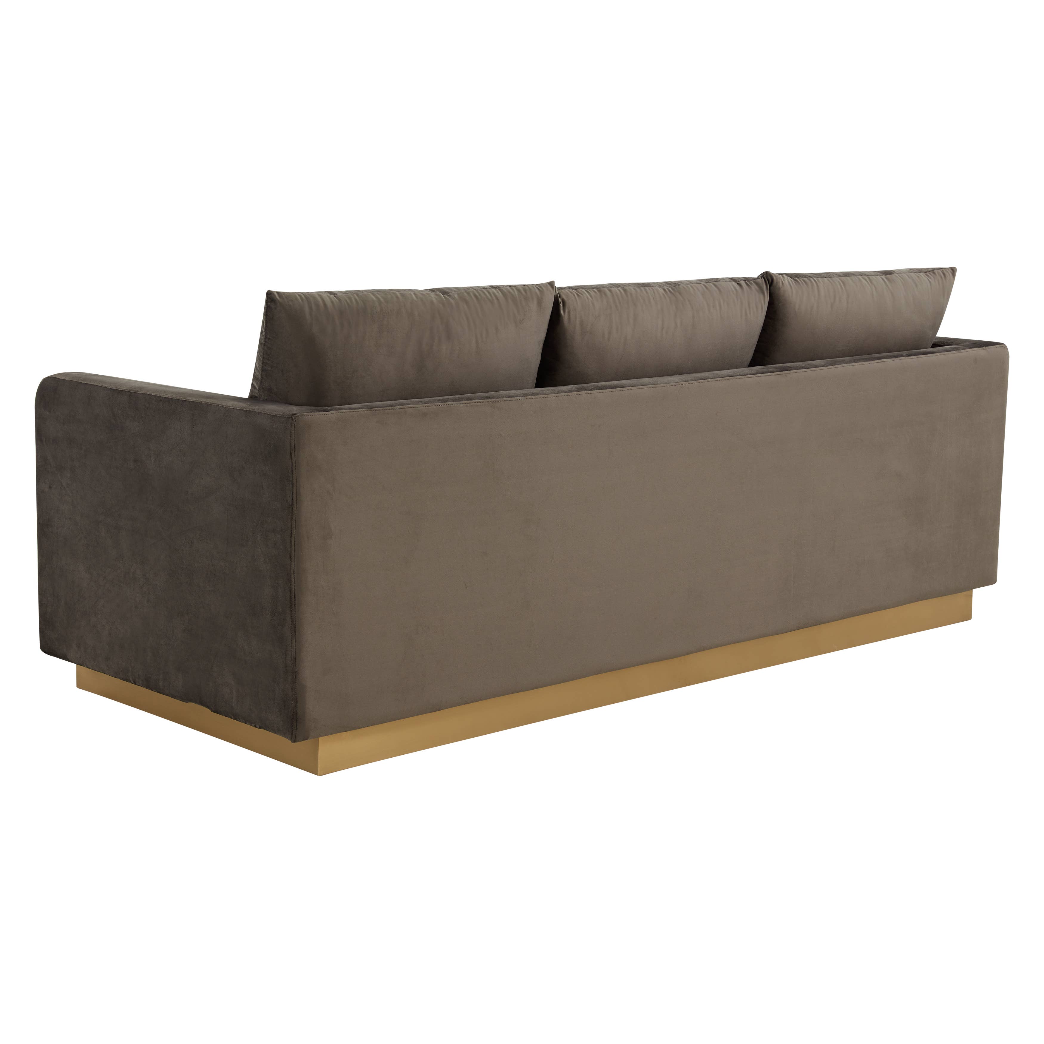 LeisureMod - Wholesale Sofa - Nervo 3-Seater Velvet/Leather Full Sofa with Gold Steel Base3