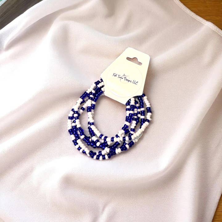Fish Towne Designs, LLC - Wholesale Jewelry Set - Royal Blue and White Game Day Seed Bead Bracelet Stack9