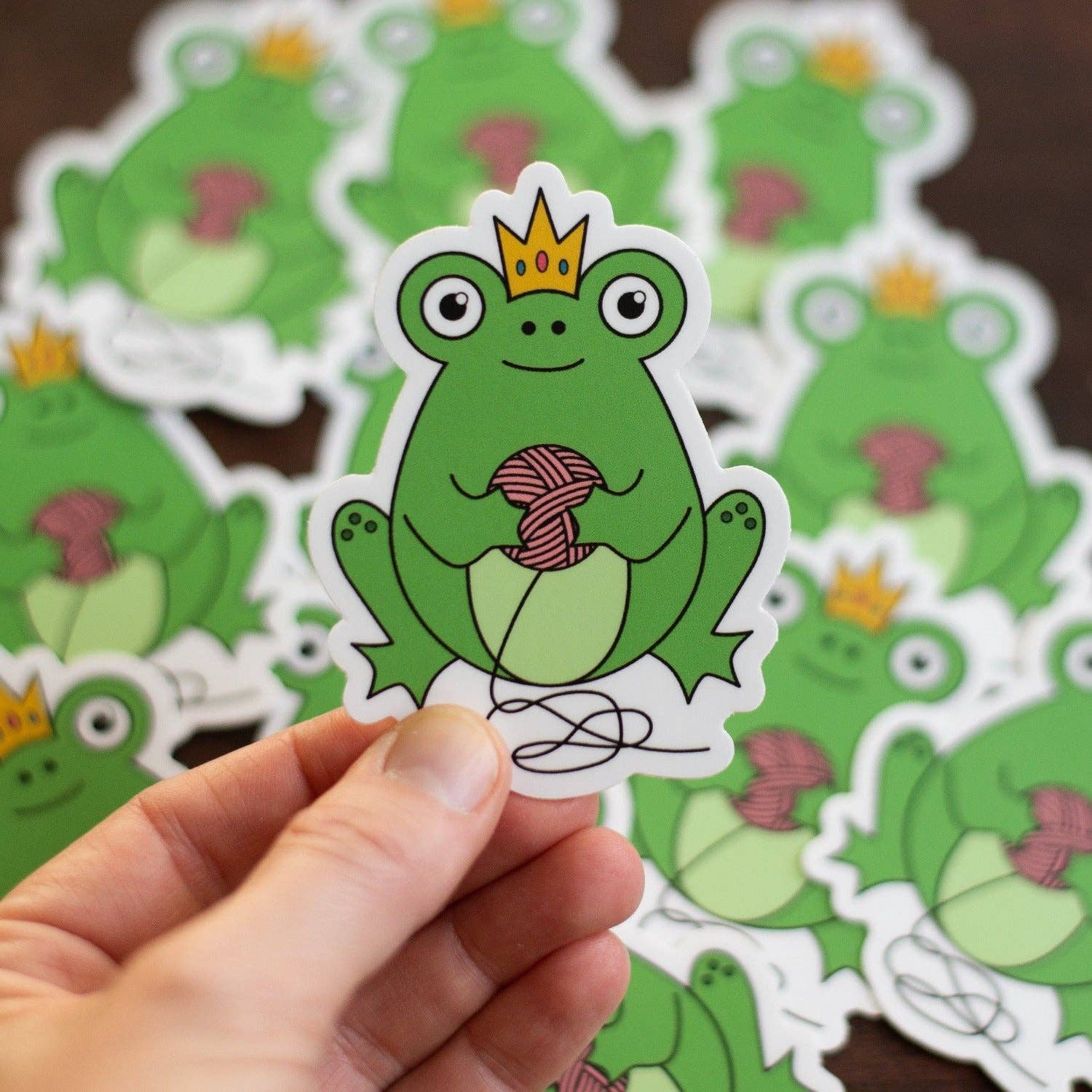 Camp Stitchwood - Wholesale Sticker - Frog Queen Knitting Sticker1