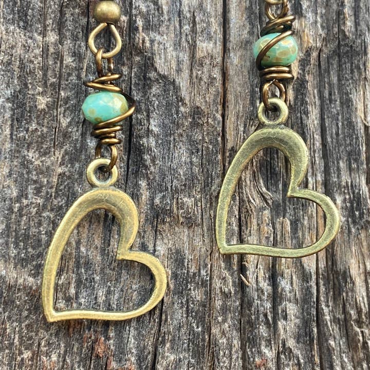 Medium Messing Hjerter med turkis glas for engroshandel hos Casa Kira